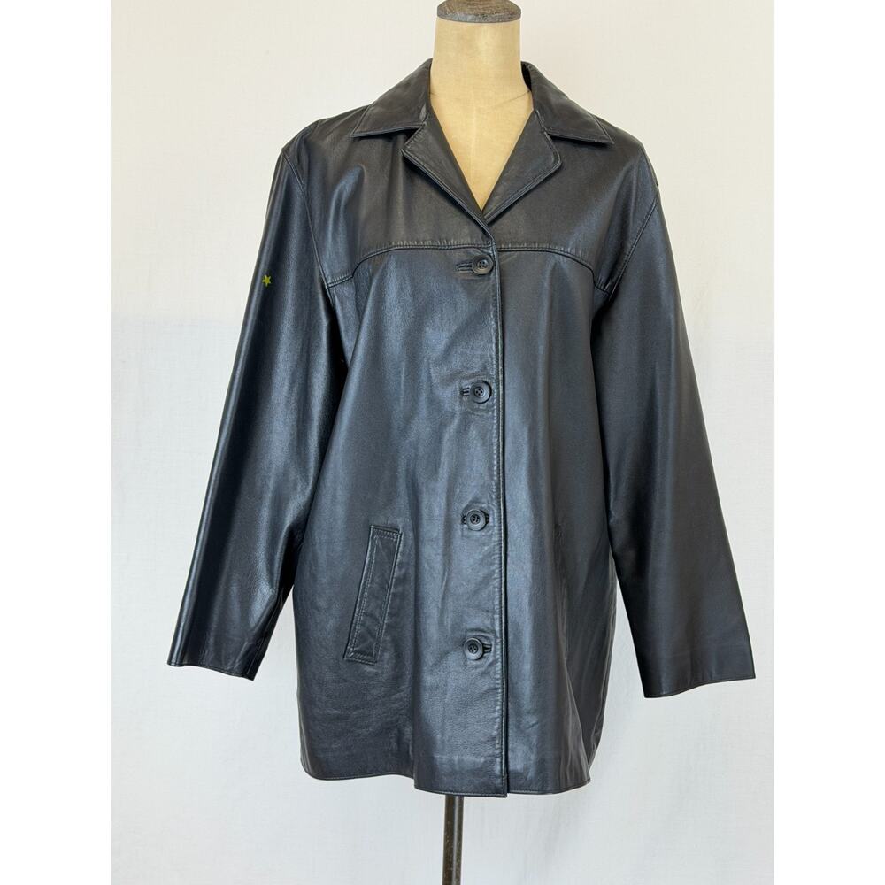 Vintage Y2K Golden Bear Sportswear Black Lambskin Leather Jacket Large #0329